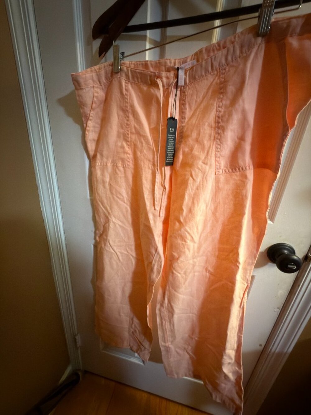 Victoria’s Secret 100% Linen Pants Size 14 Short Peach Tie Waist Wide Leg NWT